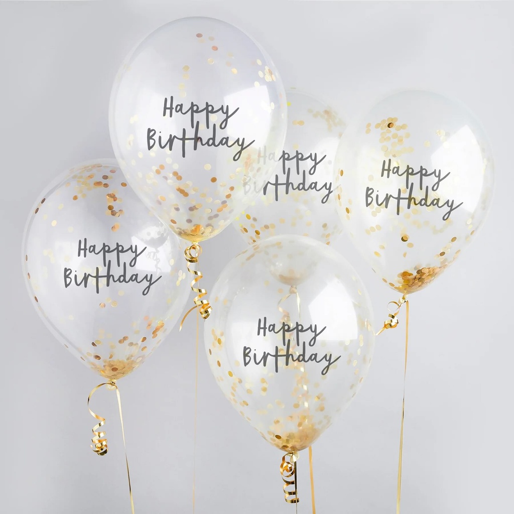Confetti Ballons gold happy birthday 12" 5pk