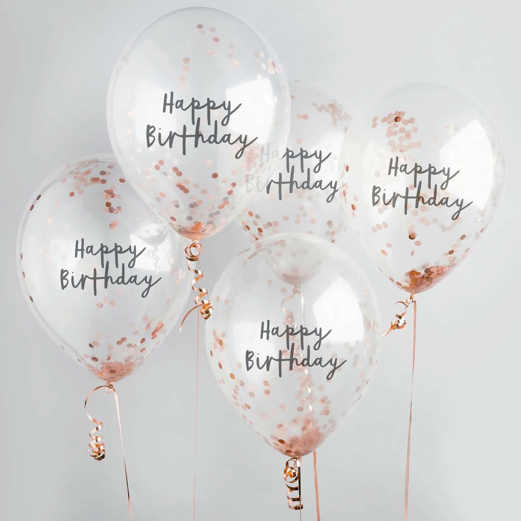 Confetti Ballons rose gold h/birthday 12 5pk