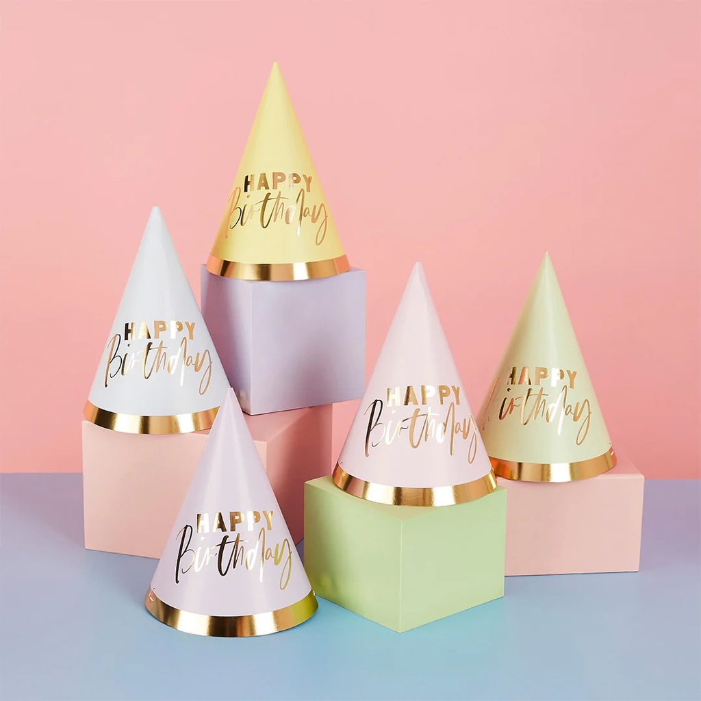 Hat pastel 'happy birthday' 10pcs