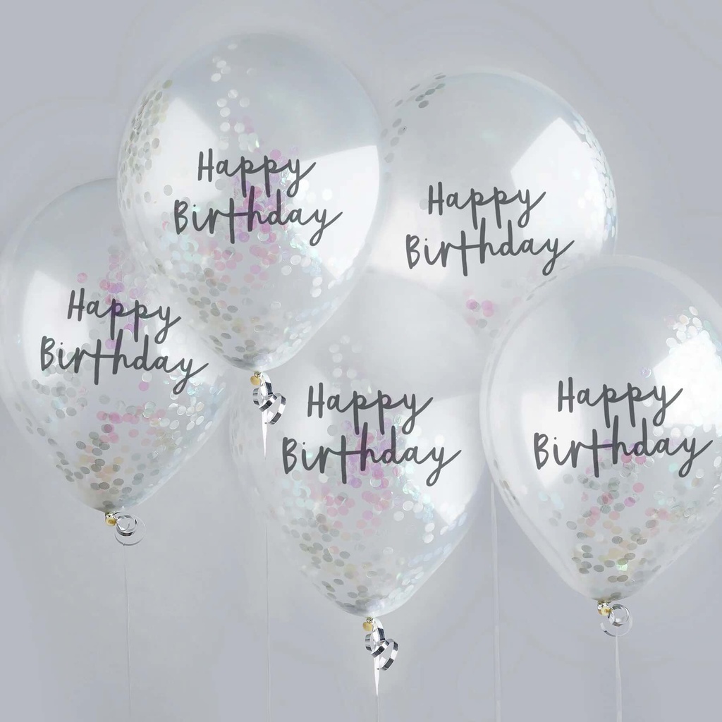 Confetti Ballons iridescent happy birthday 12" 5pk