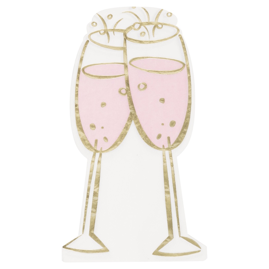 Serv. Guest Foil Champagne Shaped Pink Marble C/16