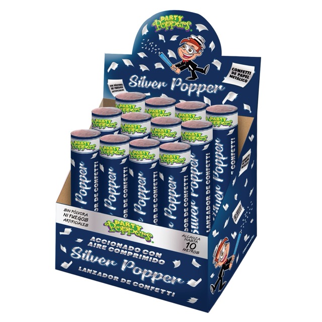 Party Poppers 20cm Silver