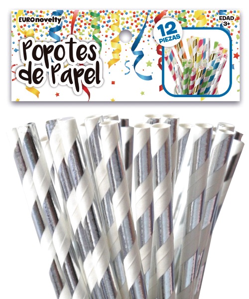 Popotes de Papel Plata C/12