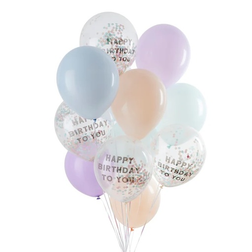 [P2.HBGP142] Ballon Bundle pastel 'happy birthday to you' latex 12'' C/12