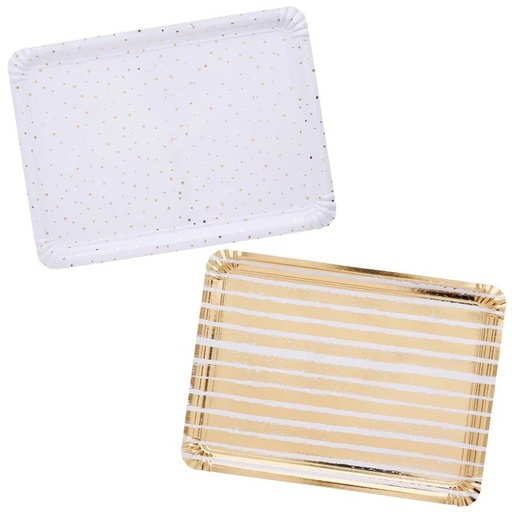 [P2.HBMM164] Gold Striped & Spotted Paper Trays 4pz